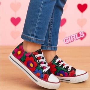 Colorful Embroidered Floral Kids Sneakers